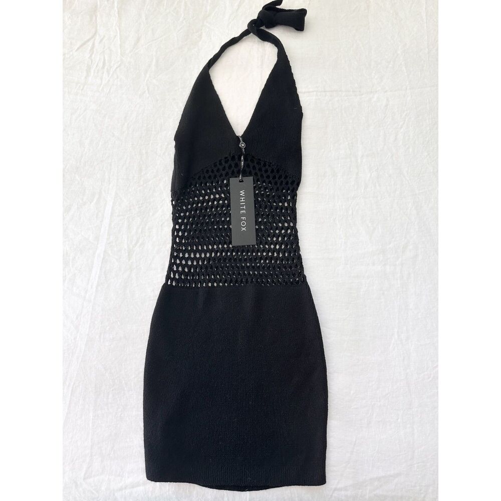 NEW White Fox Caught A Feeling Crochet Mini Dress XS Black Halter NWT Cutout
